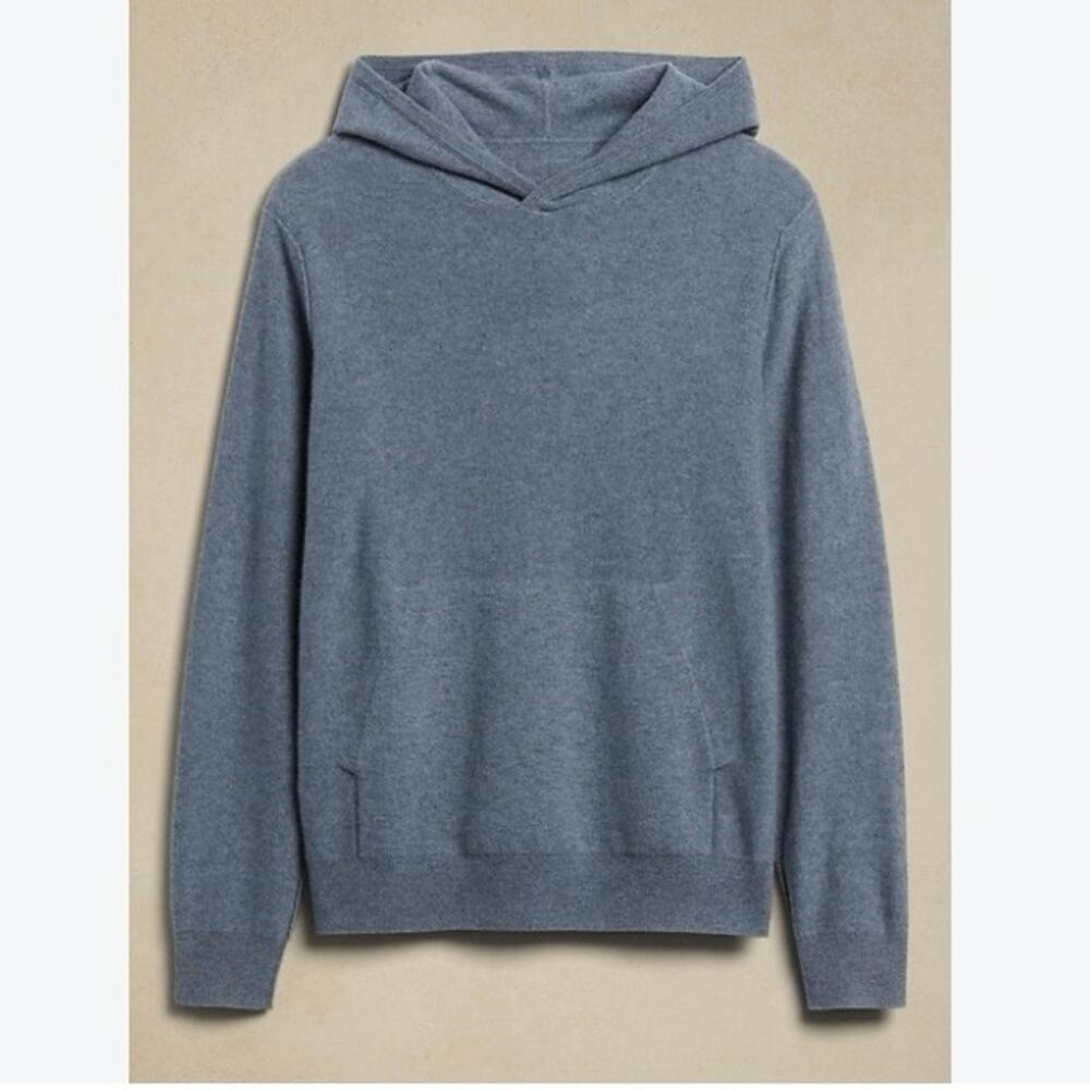 Banana Republic Mens Sz XL 100% Cashmere Sweater Hoodie Dusty Blue Cozy